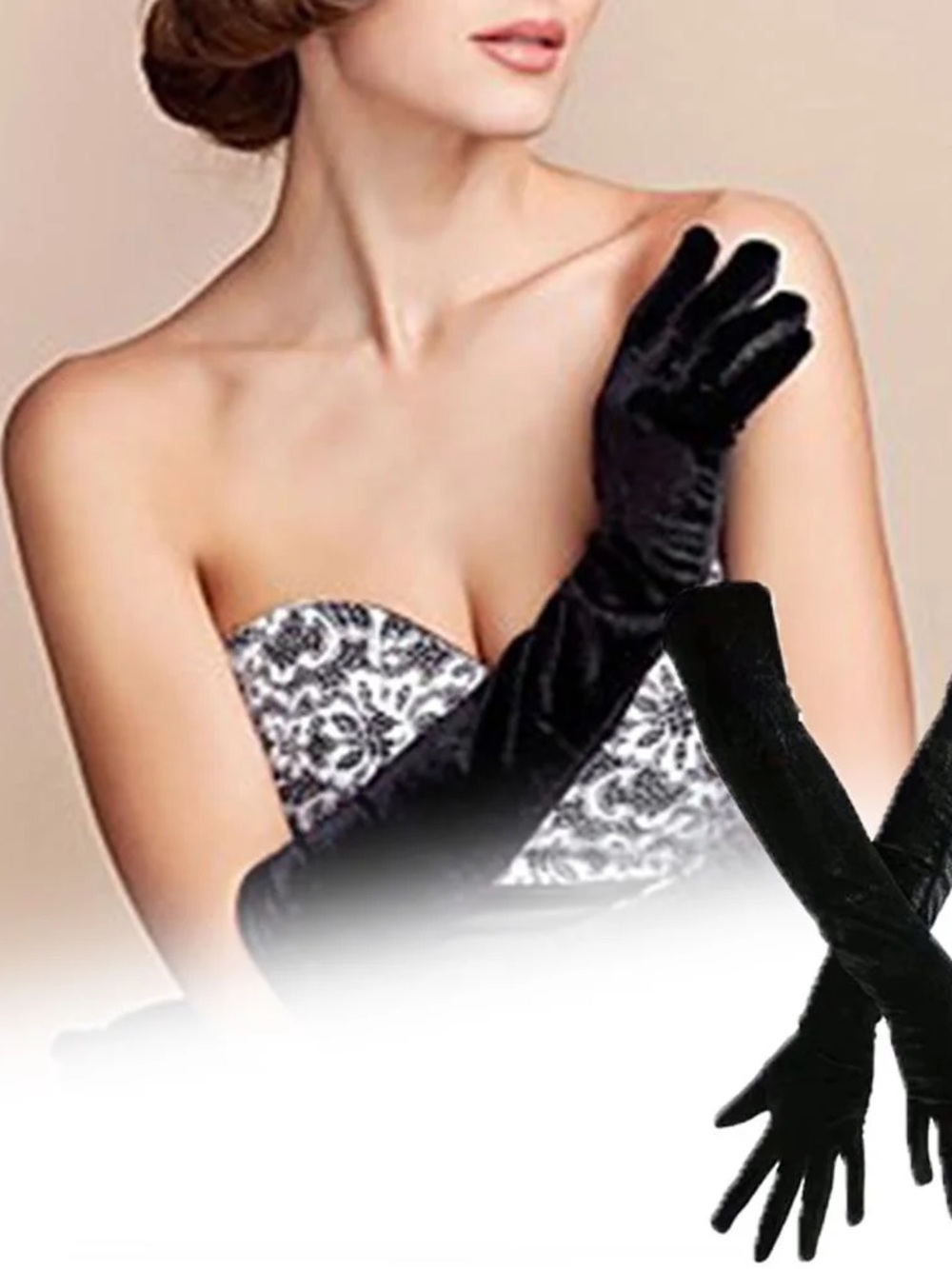 Black Long Velvet Opera Gloves Elbow Length Formal Costume Elegant